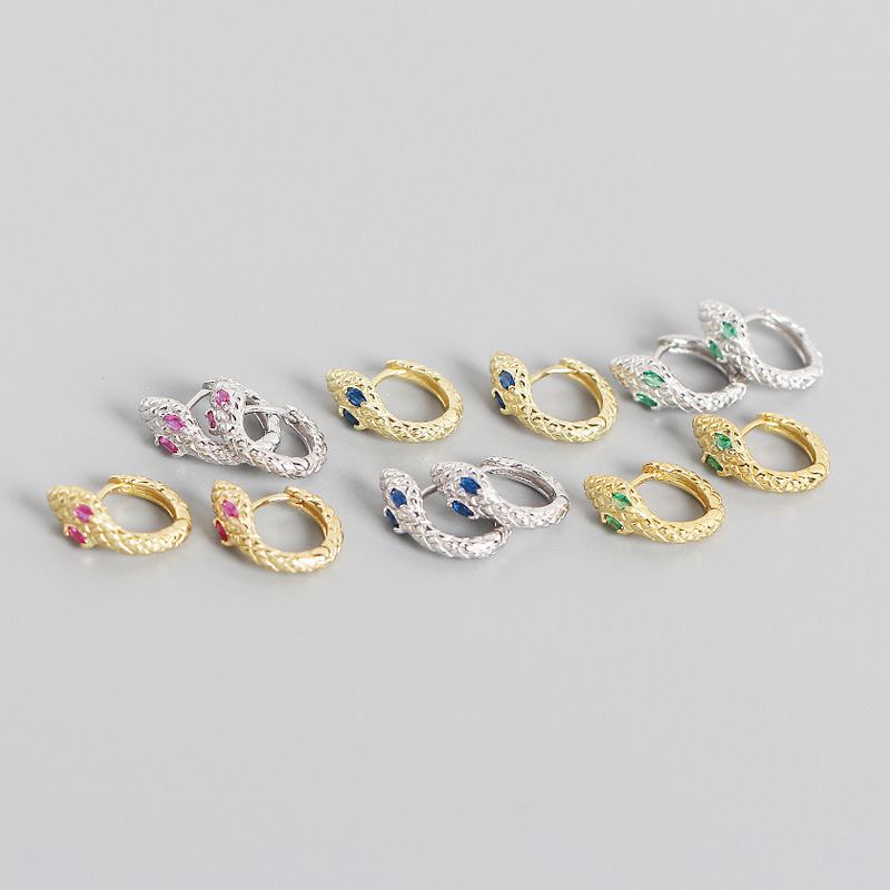Fashion CZ Snake 925 Sterling Silver Hoop Earrings