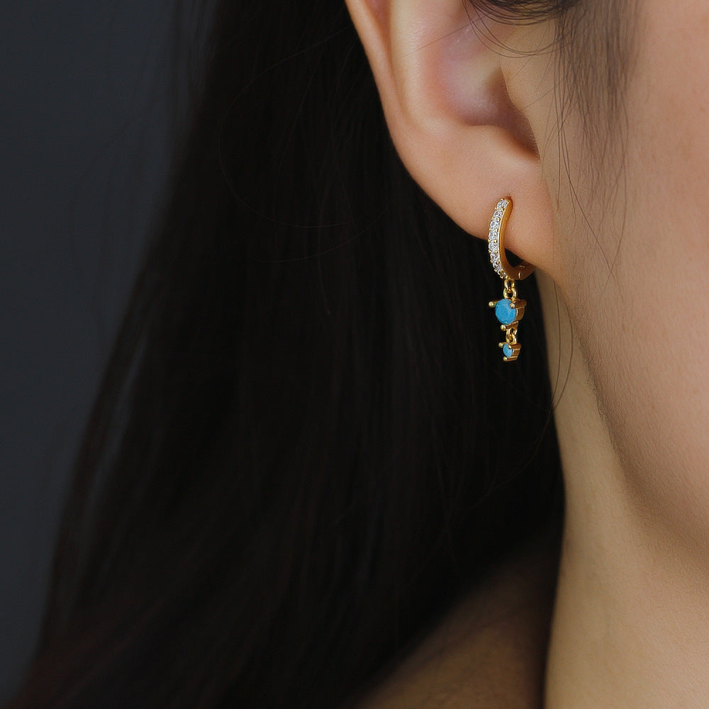 Round Geometric Colorful Zirconia 925 Sterling Silver Hoop Earrings