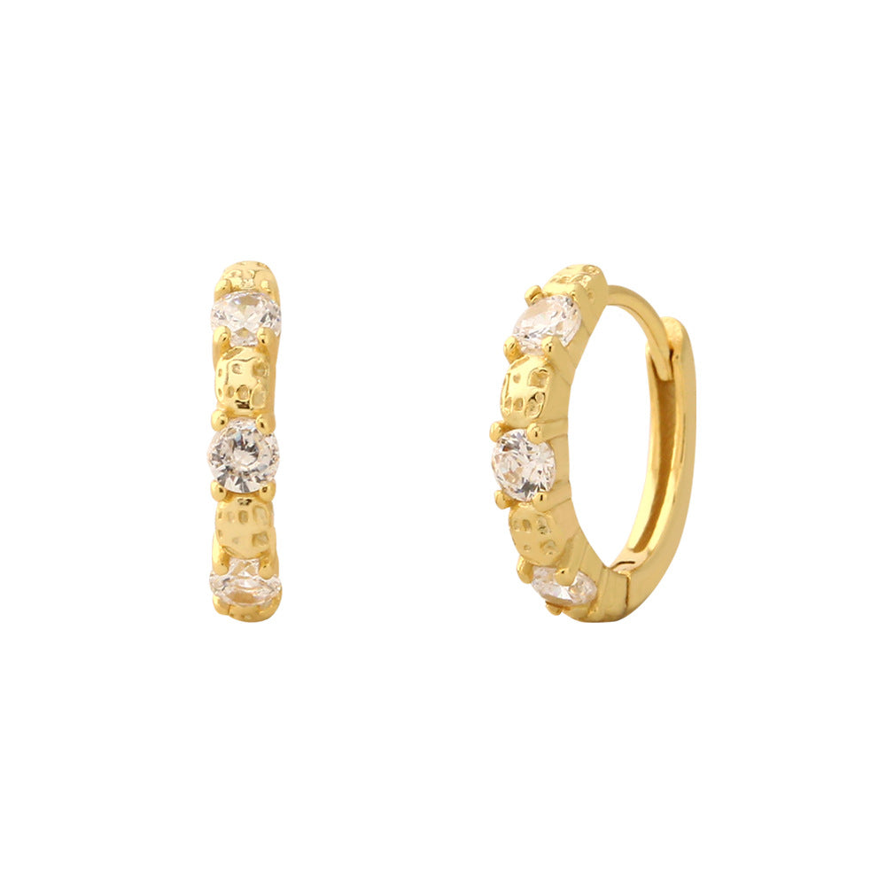 Geometric Circle Zirconia Close Fit 925 Sterling Silver Huggie Hoop Earrings