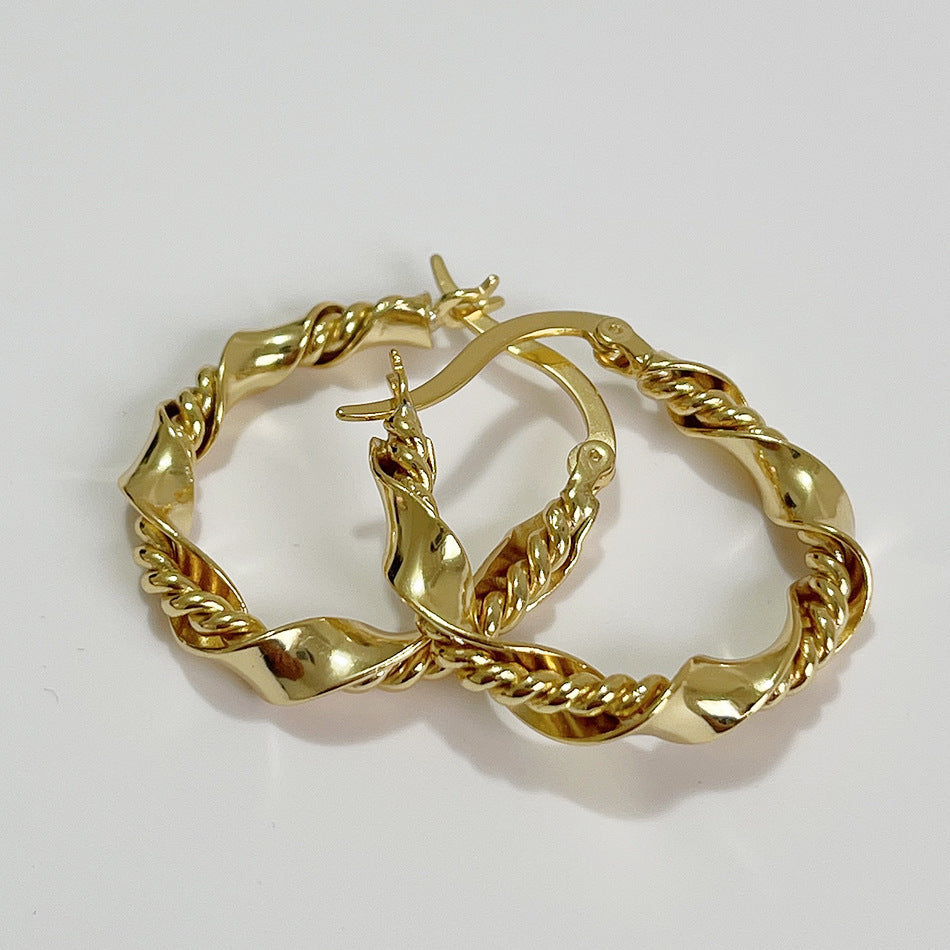 Twisted Rope Design Elegant Fashion 925 Sterling Silver Hoop Earrings