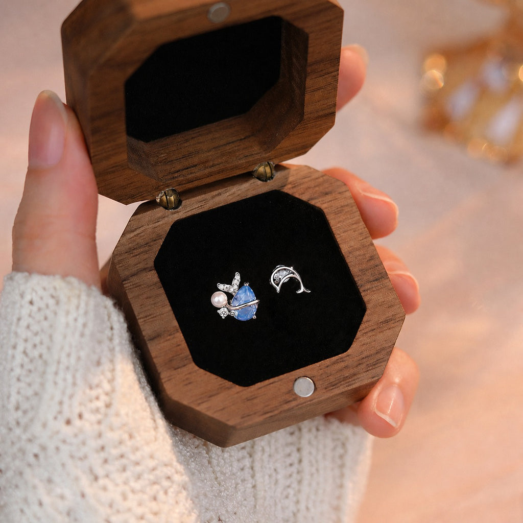 Asymmetrical Dolphin Mermaid Tail Blue Cubic Zirconia S925 Sterling Silver Ear Stud Earrings
