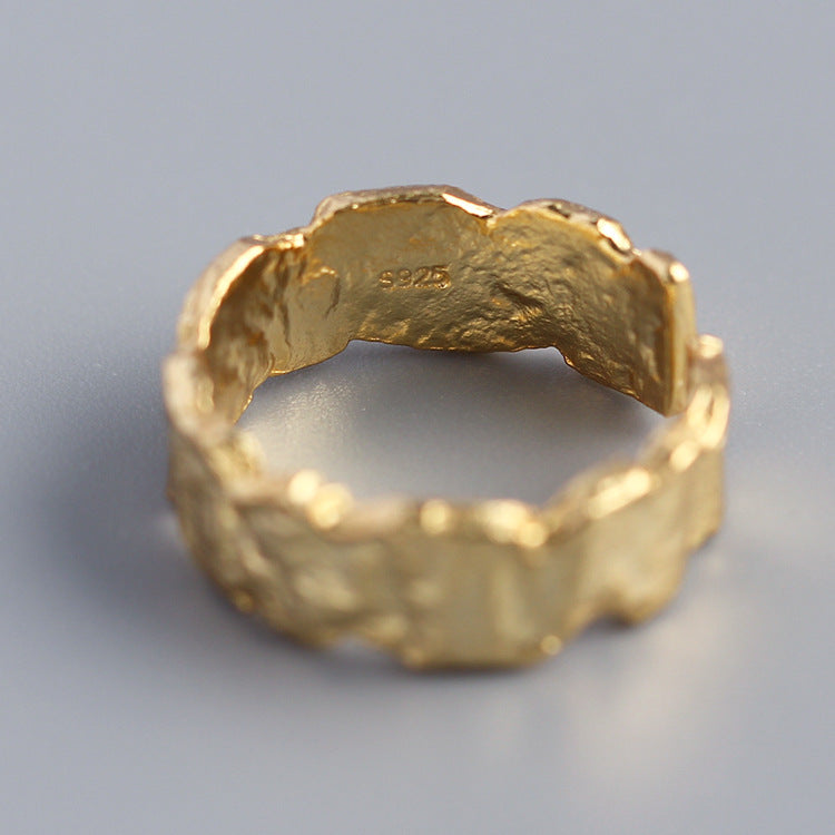 Minimalist Modern Fashion Jewelry Irregular Foil Texture S925 Sterling Silver Open Band Adjustable Ring Ring