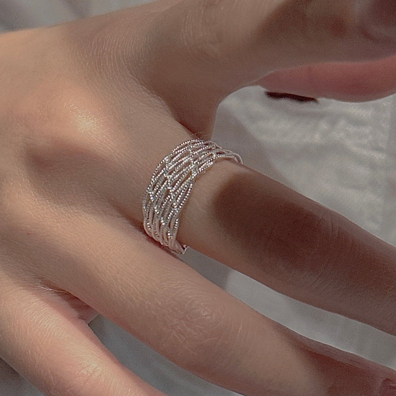 Irregular Crisscross Mesh Lattice 925 Sterling Silver OpenRing