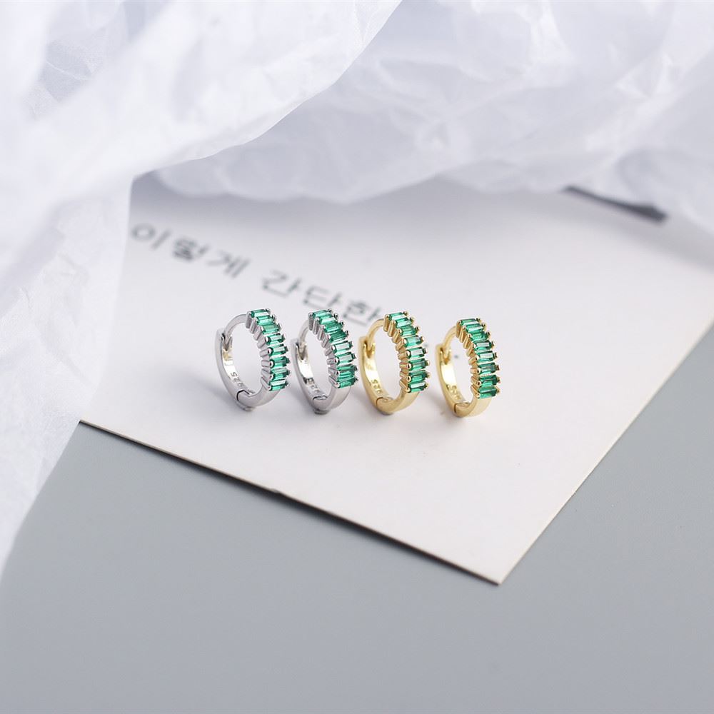 Geometry Rectangle CZ Circle 925 Sterling Silver Hoop Earrings