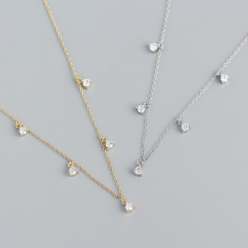 Elegant Geometry Round CZ Tassels 925 Sterling Silver Necklace