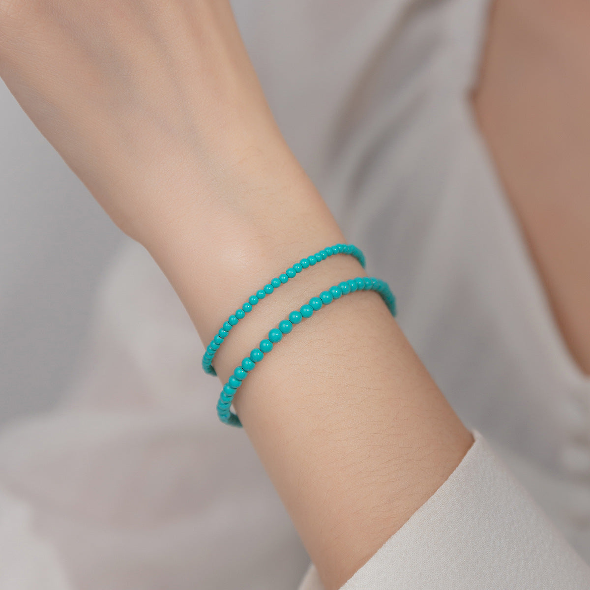 Turquoise Beaded Natural Stone Bracelet 925 Silver Chain Bracelet