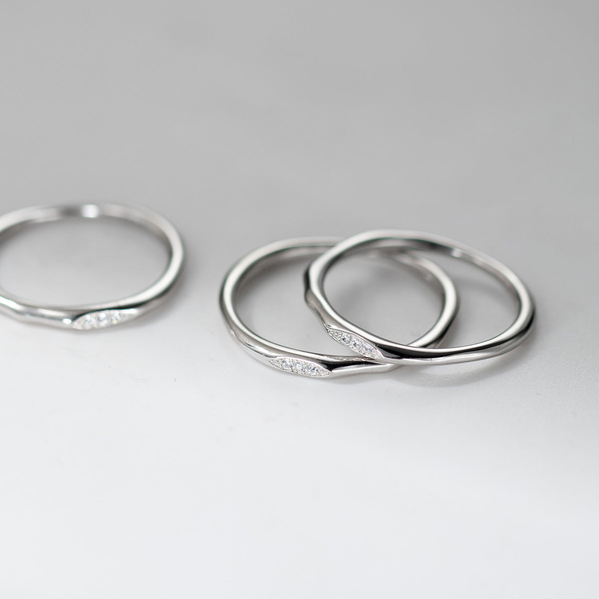 Cubic Zirconia Irregular Wavy Slim S925 Sterling Silver Vintage Textured Minimalist Delicate Stacking Ring
