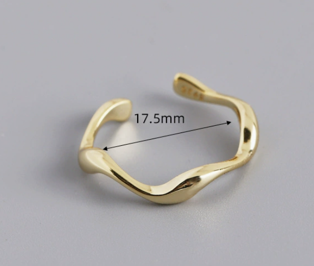 Pure Metal Wave Ripple Geometric Open Ring Gold Or White Gold S925 Sterling Silver Adjustable Ring For Women Modern Minimalist Fashion Commuter Jewelry Gift