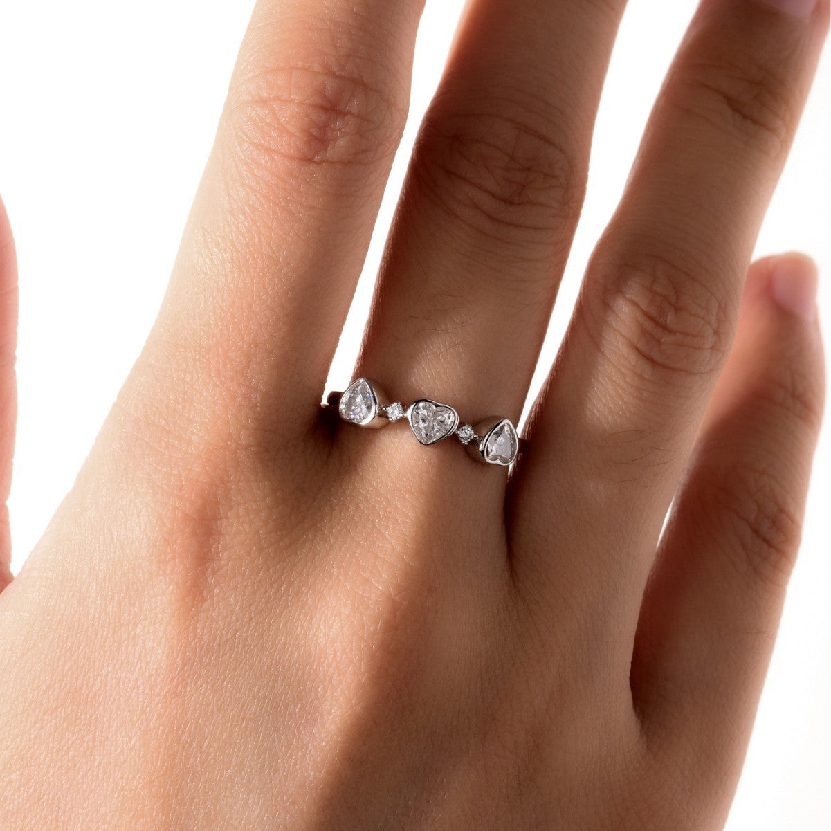 Heart Three Stone Moissanite 925 Sterling Silver Ring