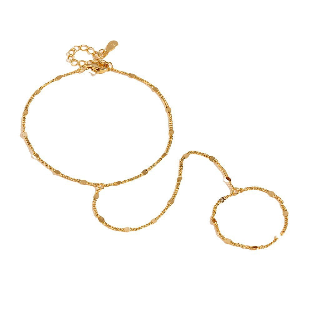Honey Moon Shining Glitter Chain 925 Sterling Silver Bracelet Ring Set