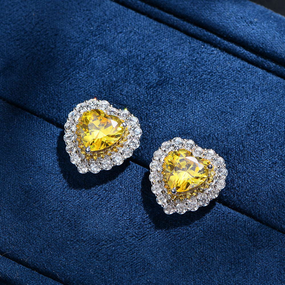 Women 8 * 8mm Heart Created High Carbon Diamond CZ Border 925 Sterling Silver Stud Earrings