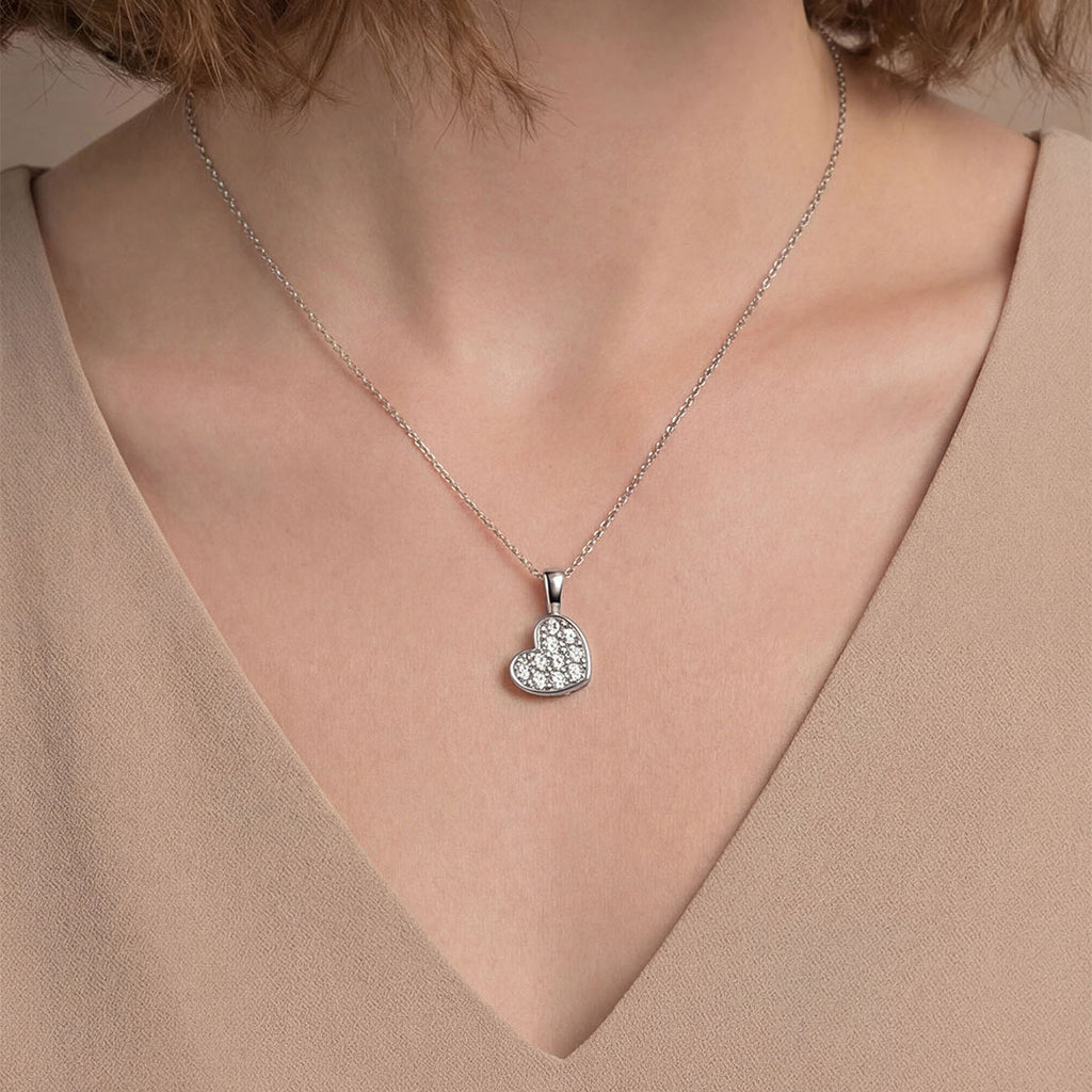 Heart Shape White Moissanite Pave Cluster 925 Sterling Silver Necklace