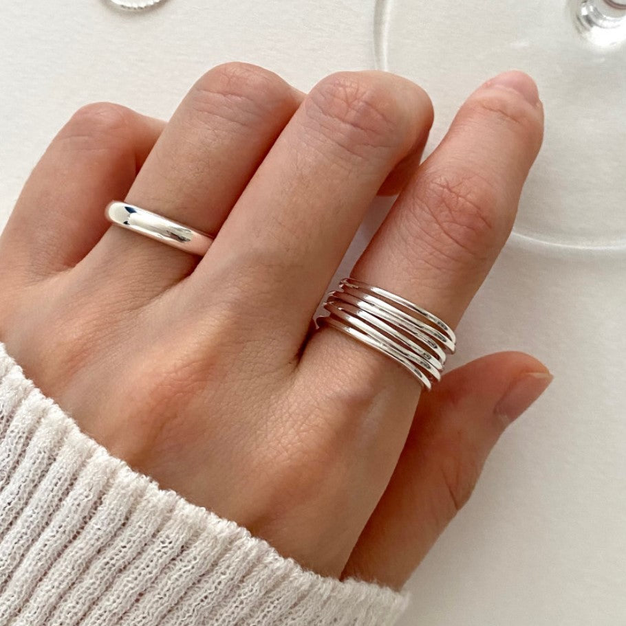 Geometric Minimalist Multi-Line Adjustable 925 Sterling Silver Ring