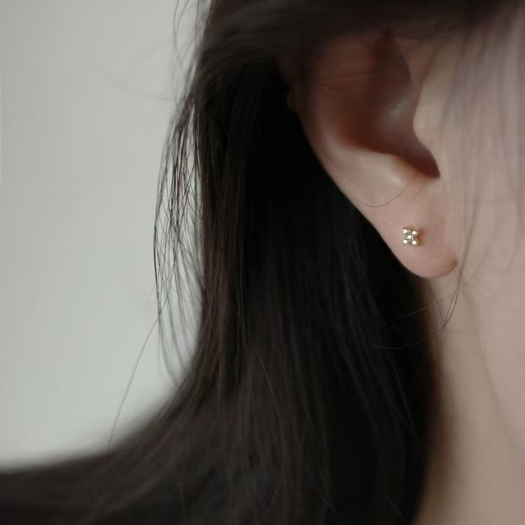 Fashion Mini CZ Cross 925 Sterling Silver Stud Earrings