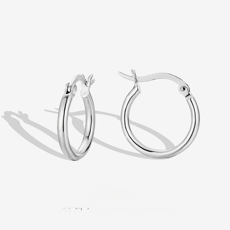 Elegant Geometric S925 Sterling Silver Minimalist Round Silver Hoop Earrings