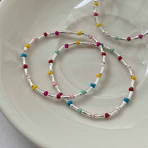 Colorful Natural Opal Bamboo Joint 925 Sterling Silver Bracelet