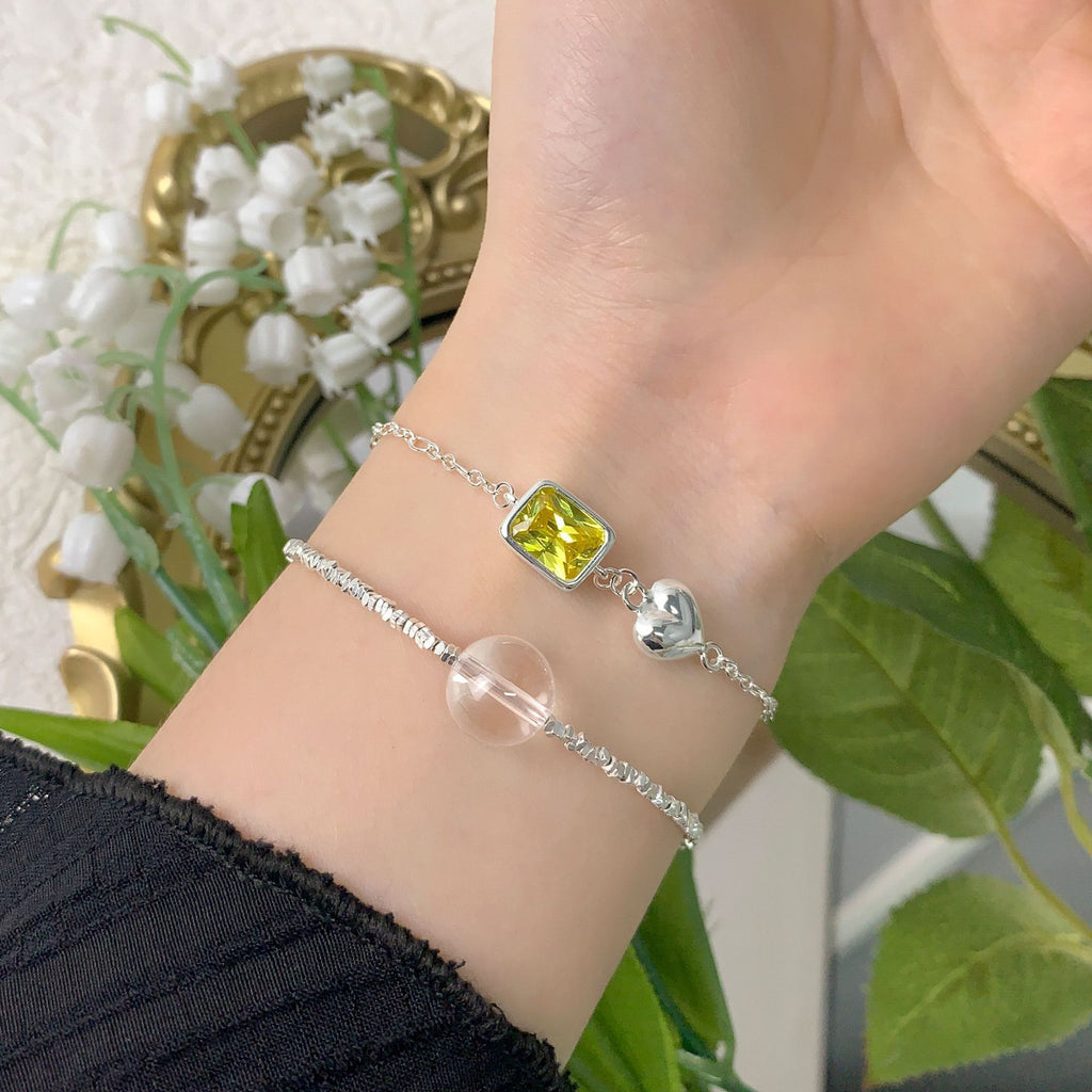 Simple Natural Transparent Crystal Broken 925 Sterling Silver Bracelet
