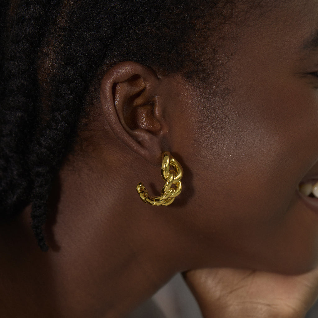 Fashion Jewelry for Women Daily Wear Trendy 999 Pure Silver Modern Lightweight Yellow Gold Hollow Curb Chain Electroforming Chunky Earrings