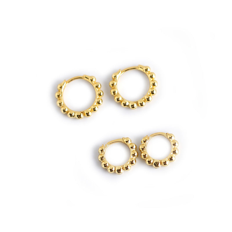 Beaded Round Ball 925 Sterling Silver Hoop Earrings
