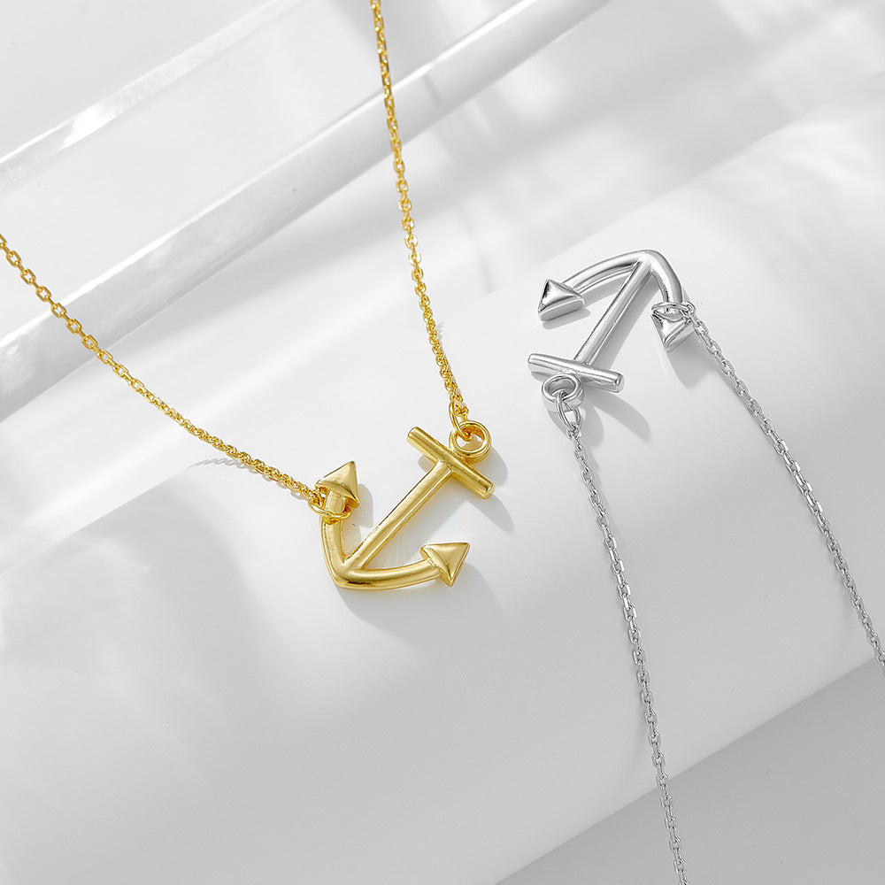 Simple Marine Style Anchor Pendant Jewelry 925 Sterling Silver Necklace