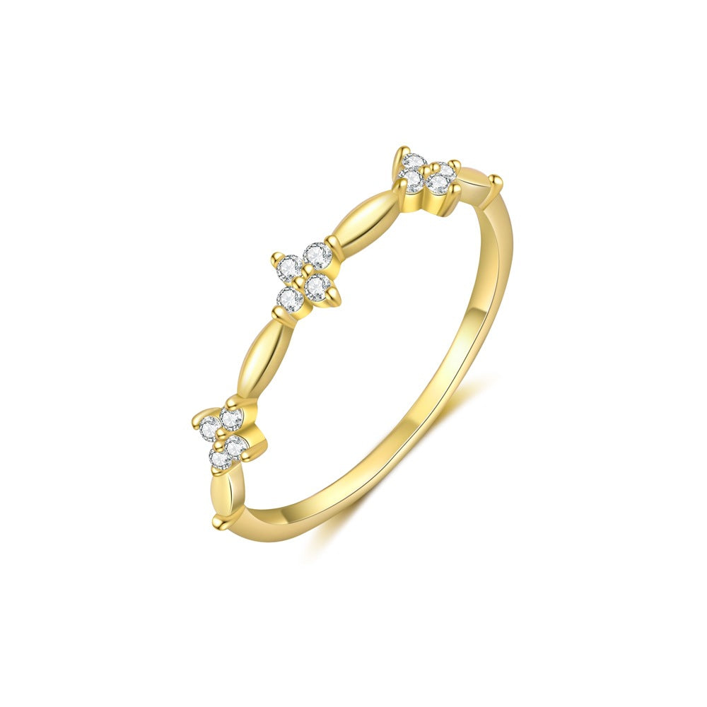 Modern Colorful CZ Crown Crescent Moon Star 925 Sterling Silver Adjustable Ring