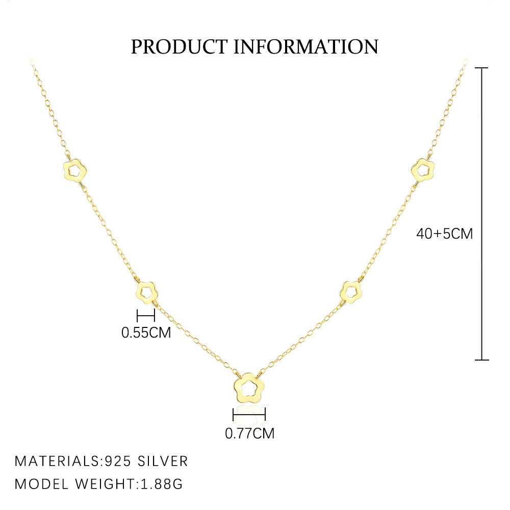 Girl CZ Geometry Hollow Star Flower Leaves 925 Sterling Silver Necklace