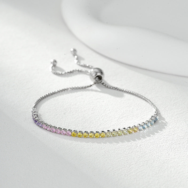 Rainbow Colorful Geometric Design Cubic Zirconia Adjustable Bracelet for Women Fashion S925 Sterling Silver 2025 New Luxury Gift Party Jewelry
