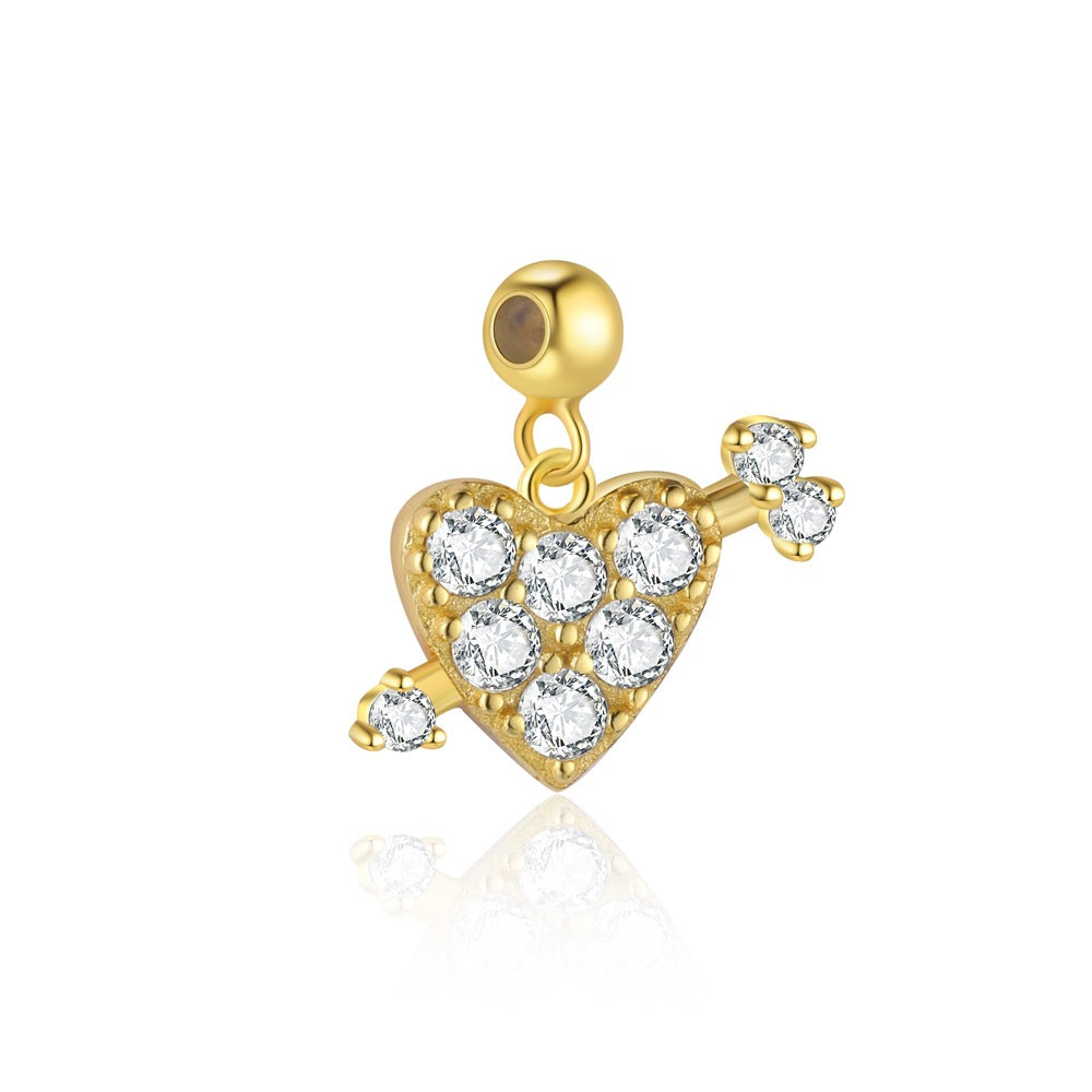 Fashion Gold CZ Heart Dog Bird Snake Star Cross 925 Sterling Silver DIY Pendant