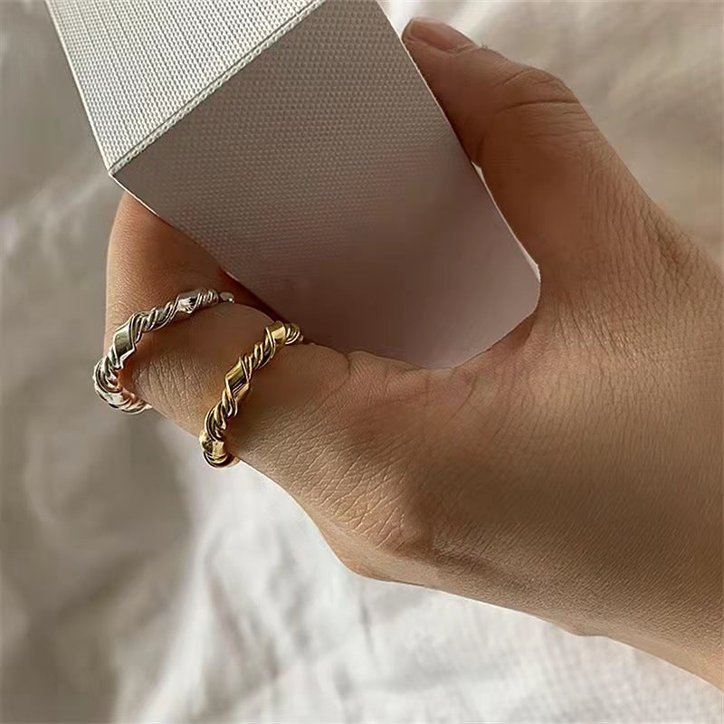 Twisted Rope Texture  S925 Sterling Silver Polished Minimalist Fashion  Open Adjustable Ring