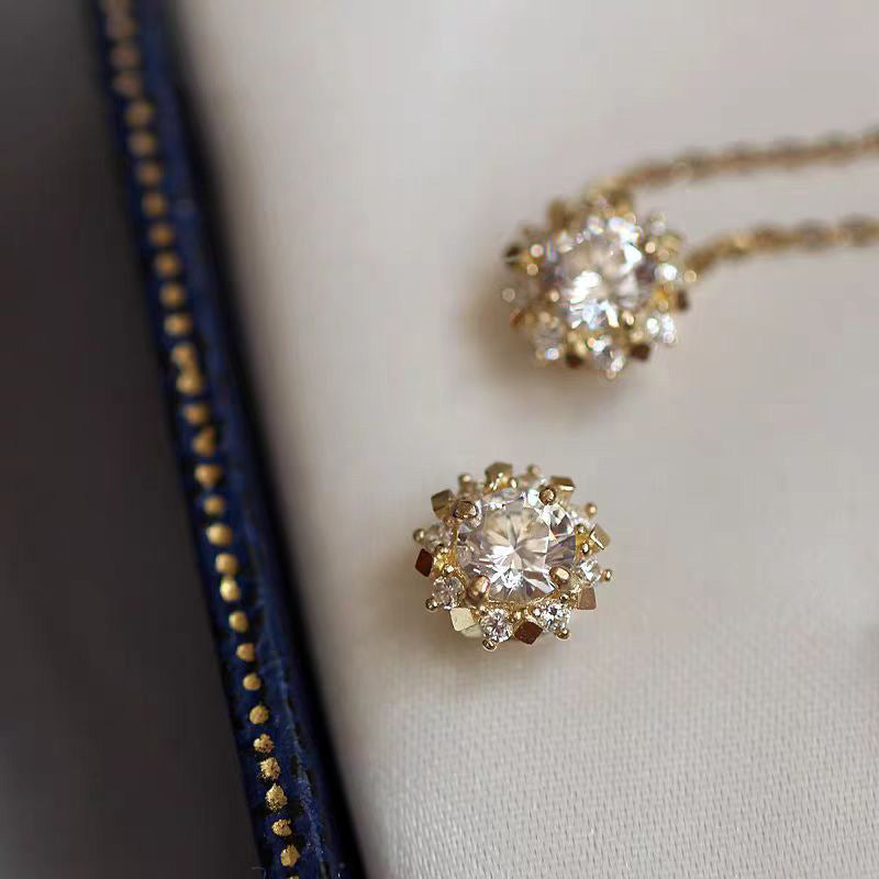 Beautiful Gift Shining CZ Sunflowers 925 Sterling Silver Necklace