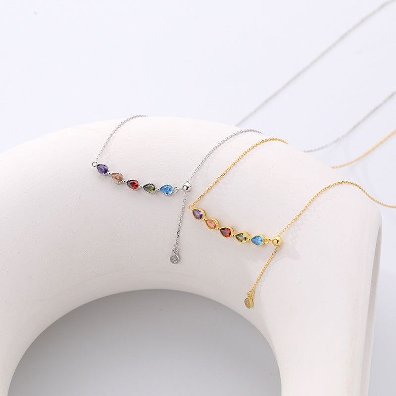 Colorful Waterdrop Zircon Smile 925 Sterling Silver Necklace
