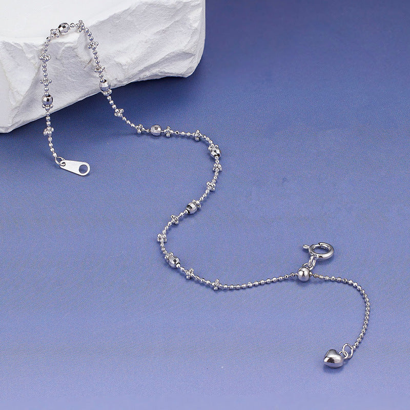 Pure Metal Geometric Faceted Bead Station 925 Sterling Silver Adjustable Slider Chain Bracelet