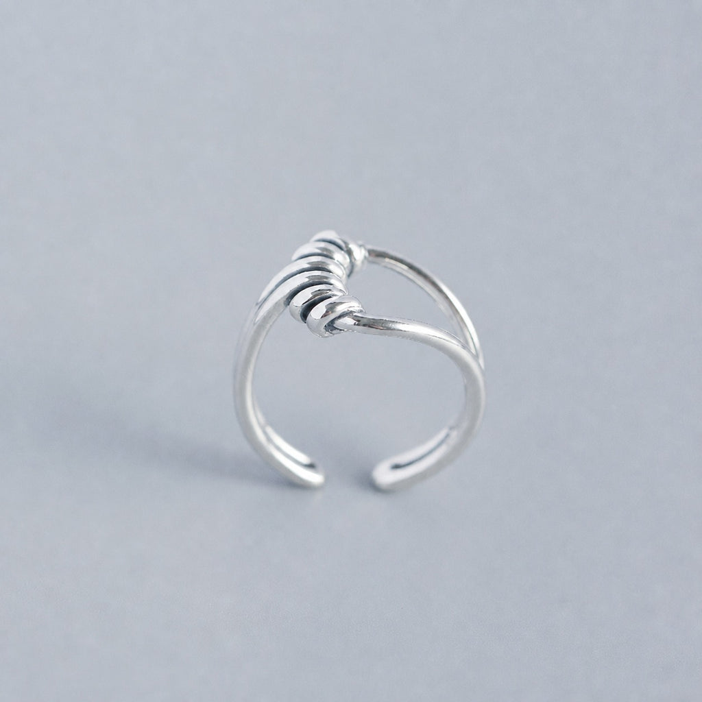Minimalist Double Vintage Silver S925 Sterling Silver Wrapped Wire Crossover Adjustable Open Ring