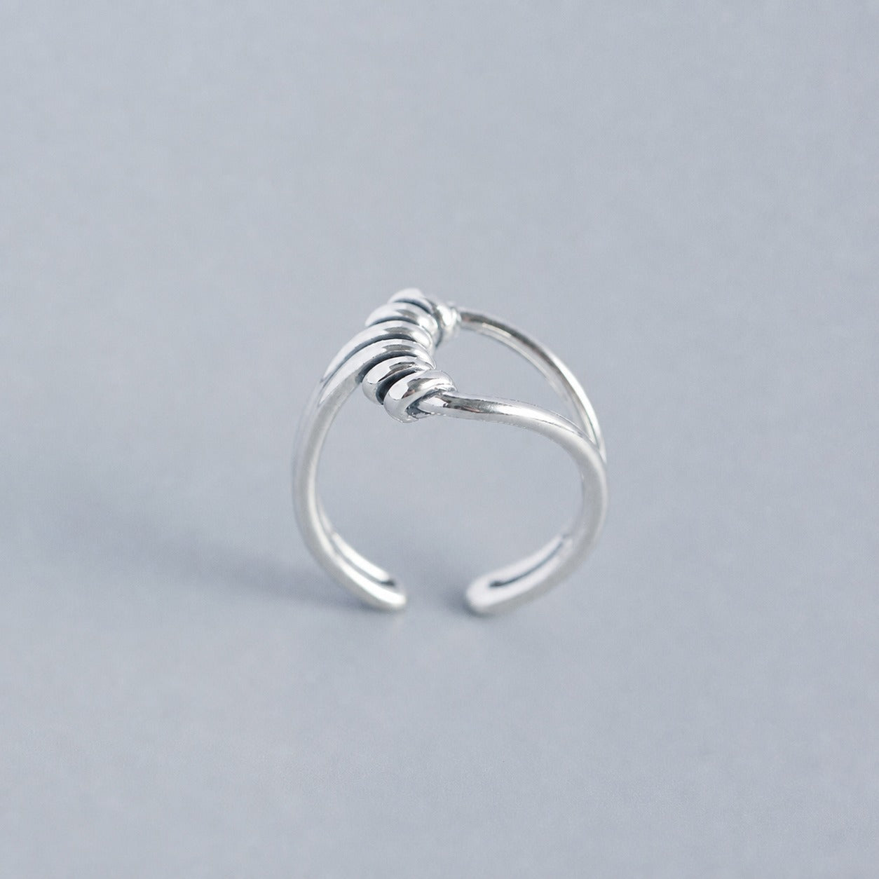 Minimalist Double Vintage Silver S925 Sterling Silver Wrapped Wire Crossover Adjustable Open Ring
