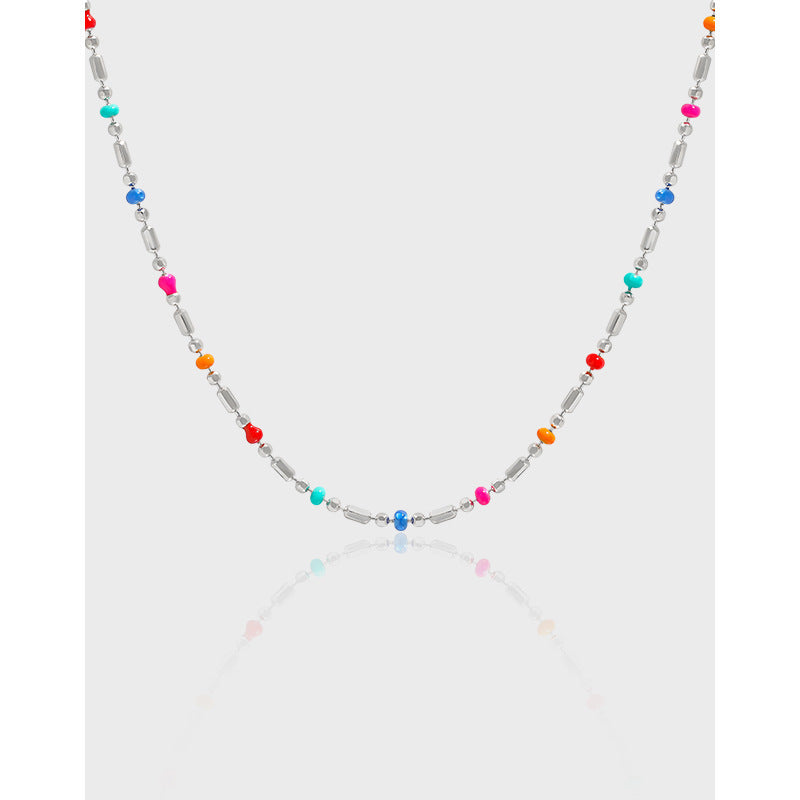 Colorful Epoxy Beaded 925 Sterling Silver Mini Delicate Necklace