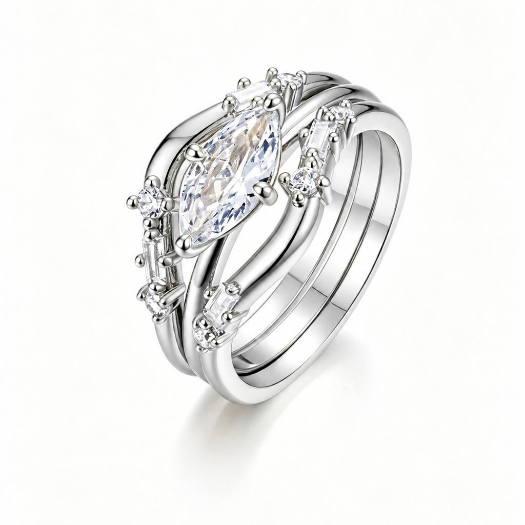 Luxury Oval Shaped Moissanite and 925 Sterling Silver Ring Set