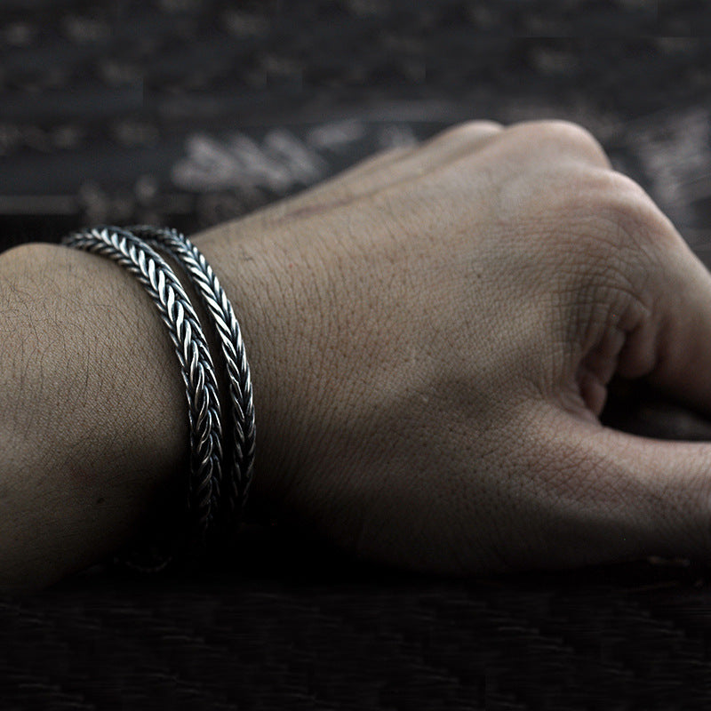 Vintage Personality Knot Thai Silver Solid 925 Sterling Silver Bracelet Men