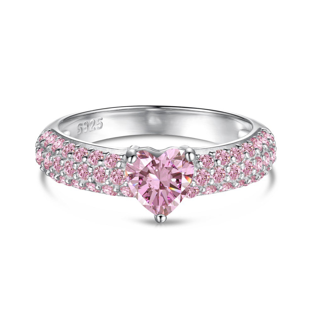 Wedding Pink 8A Cubic Zirconia Heart Bow-Knot 925 Sterling Silver Adjustable Ring