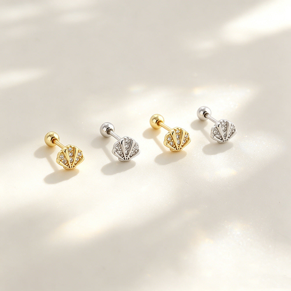 Ocean Inspired Seashell Shaped Cubic Zirconia 925 Sterling Silver Stud Earrings