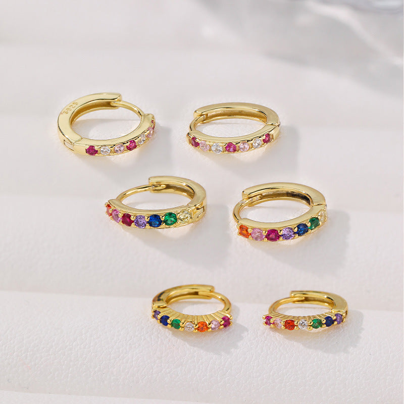 Fashion Colorful CZ 925 Sterling Silver Simple Hoop Earrings