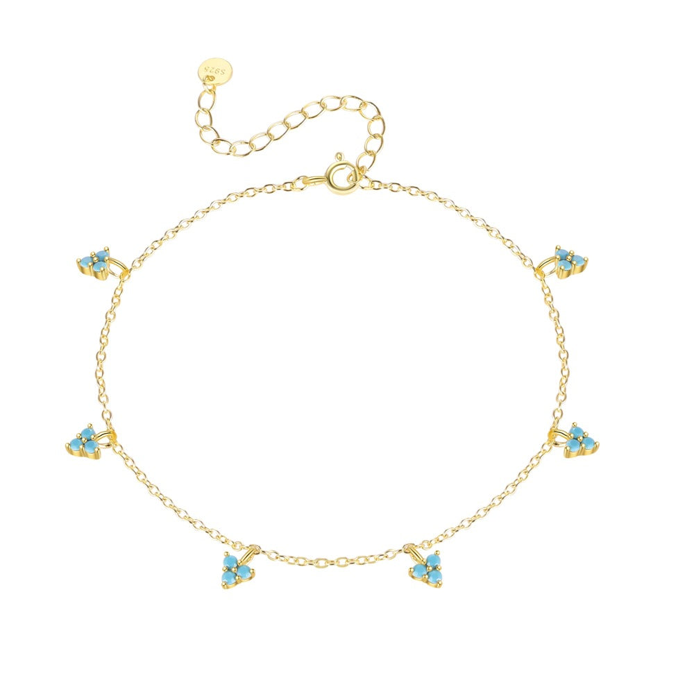 Geometric Shape Triangular Turquoise Natural Stone 925 Sterling Silver Necklace