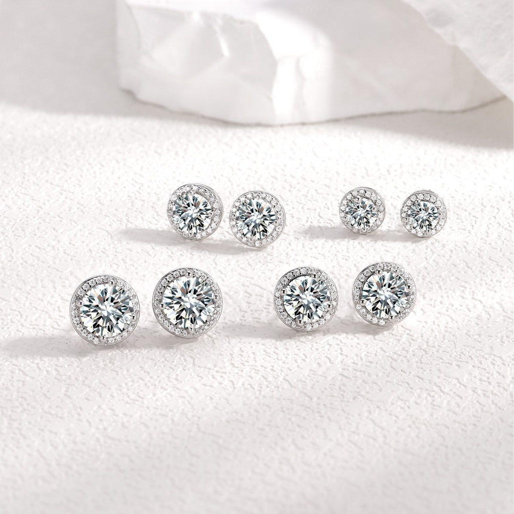 Mossanite Halo 925 Sterling Silver Round Geometric Stud Earrings