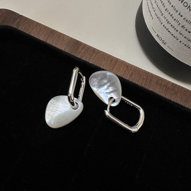 Women Irregular White Shell 925 Sterling Silver Leverback Dangling Earrings