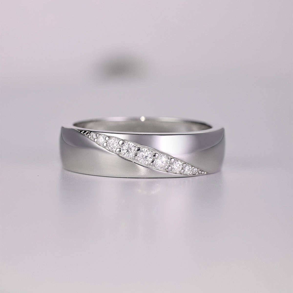 Wide-band Geometric Moissanite 925 Sterling Silver Ring