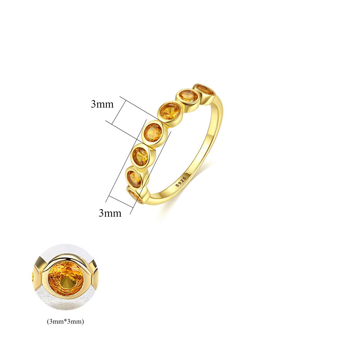 Women Yellow Round CZ 925 Sterling Silver Ring