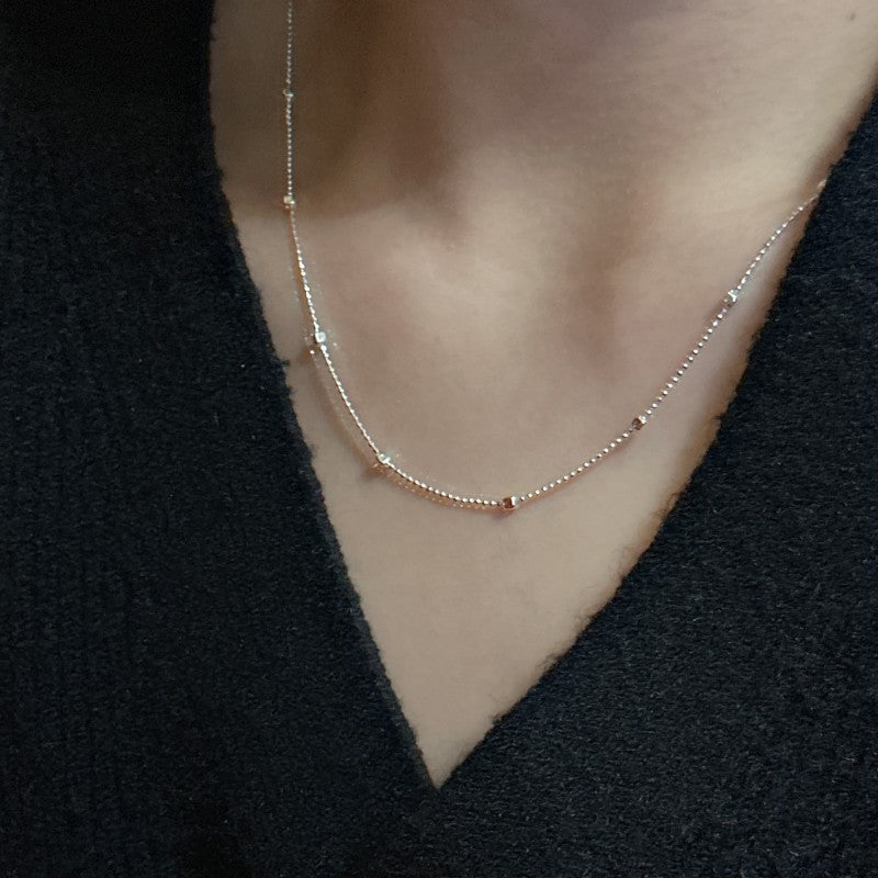Minimalism Small Square Geometry 925 Sterling Silver Mini Beads Necklace