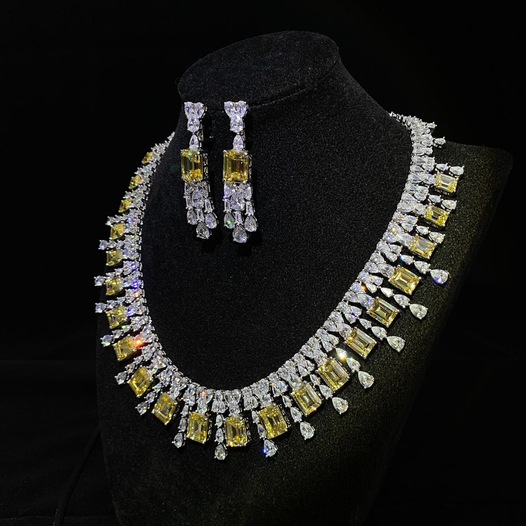 Inlaid with yellow emeralds and pear-shaped cubic zirconia 925 sterling silver Necklace