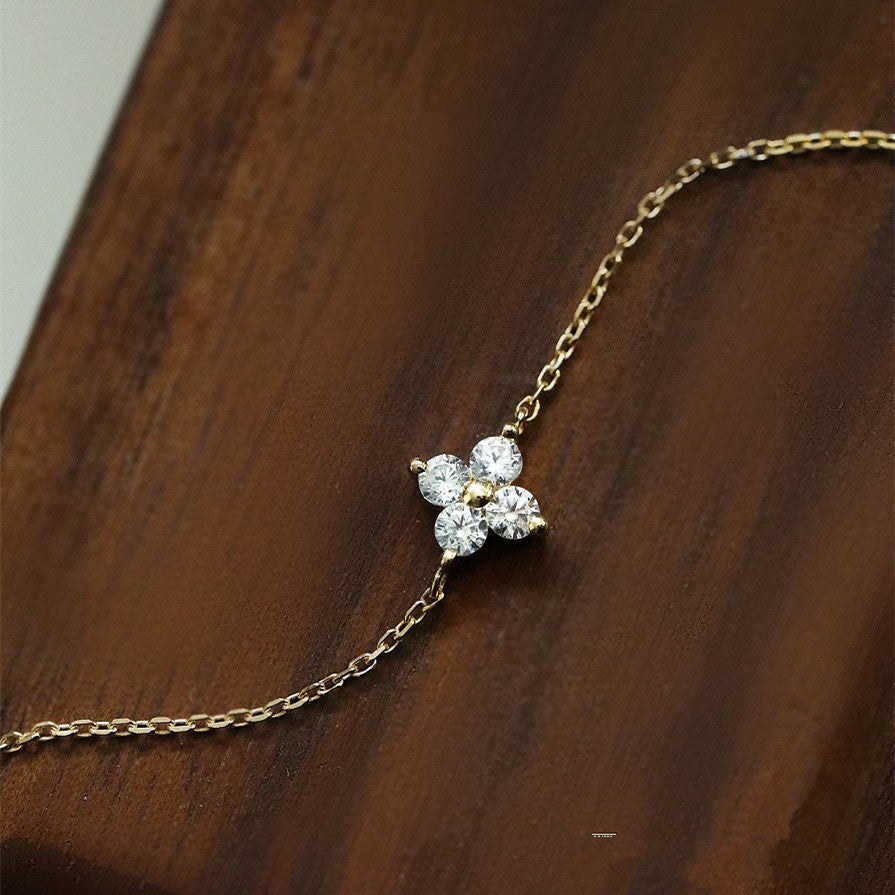 Girl Cute Mini Four Leaf Clover 925 Sterling Silver Anklet