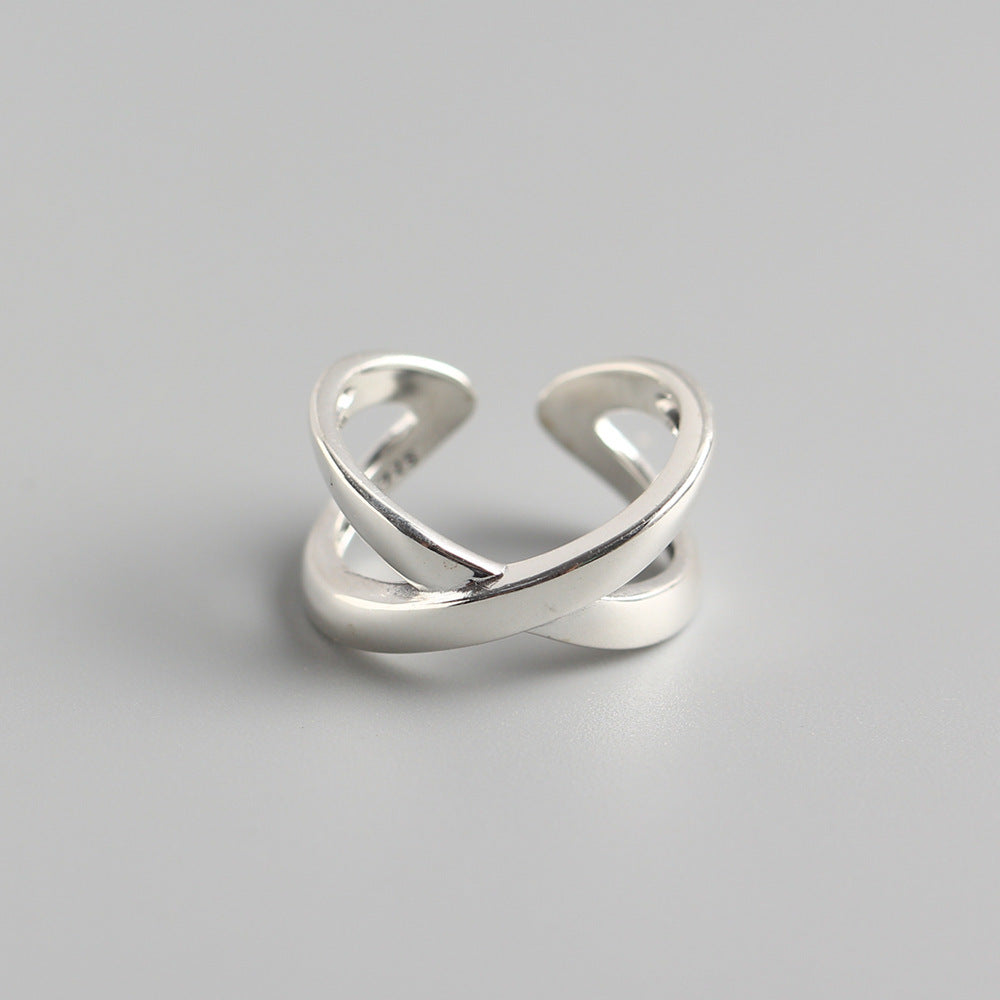 Minimalist Smooth Crossover X Shape Pure Metal S925 Sterling Silver Open Ring