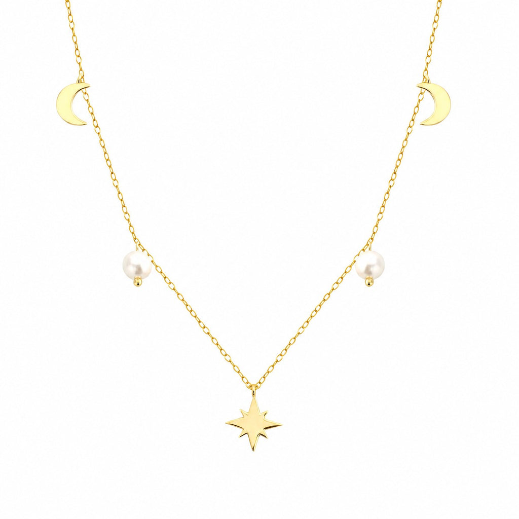 Pearl Moon Crescent Moon Star Anise 925 Sterling Silver O-shaped Necklace